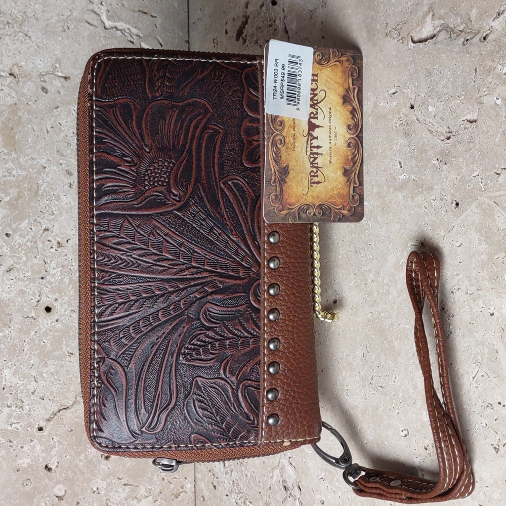 Trinity Ranch By Montana West Tooled Faux Leather Wristlet/Wallet